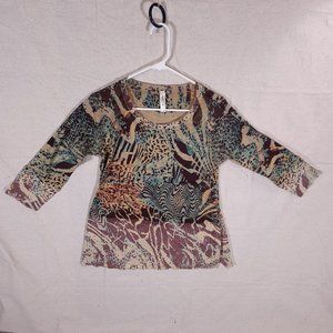 Cubism Abstract Animal Print Top Womens Medium Multicolor Perforations Shirt